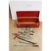 Image 1 : Mastercraft red Tool Box, Tin Snips, (2) Wrenches, Pickle Forks, Flathead Screwdriver, Assorted Tool