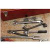 Image 4 : Mastercraft red Tool Box, Tin Snips, (2) Wrenches, Pickle Forks, Flathead Screwdriver, Assorted Tool