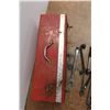 Image 6 : Mastercraft red Tool Box, Tin Snips, (2) Wrenches, Pickle Forks, Flathead Screwdriver, Assorted Tool