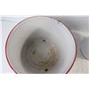 Image 3 : (3) Enamel Items - Mixing Bowl, Pitcher, Pail With Handle
