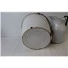 Image 4 : (3) Enamel Items - Mixing Bowl, Pitcher, Pail With Handle