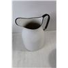 Image 5 : (3) Enamel Items - Mixing Bowl, Pitcher, Pail With Handle