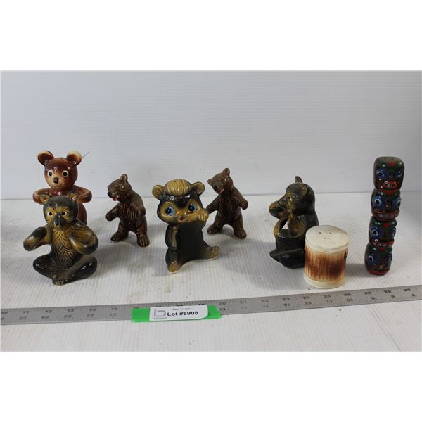 (3) Bear Salt or Pepper Shakers, (2) Salt or Pepper Shakers, (3) Ceramic Bear Figurines