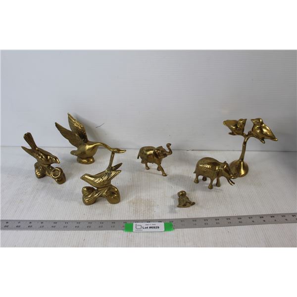 (7) Brass Animal Decorations - Birds, Elephants, Goose, Frog