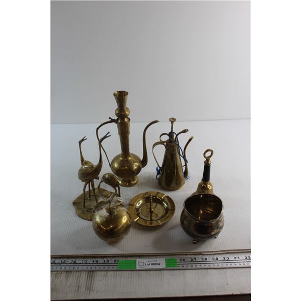Assorted Brass Metal Decorations, Ash Tray and (2) Pitchers