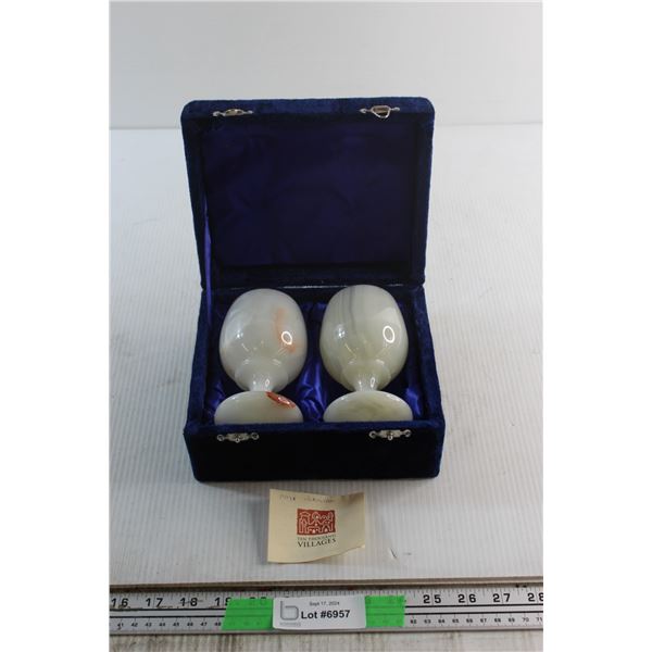 (2) Ten Thousand Villages Onyx Goblets and Case