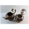 Image 6 : Brass Metal Serving Tray and (2) Silver Tea Pots