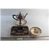 Image 1 : Decorative Silver Tea Pot, Serving Tray and Decorative Plate