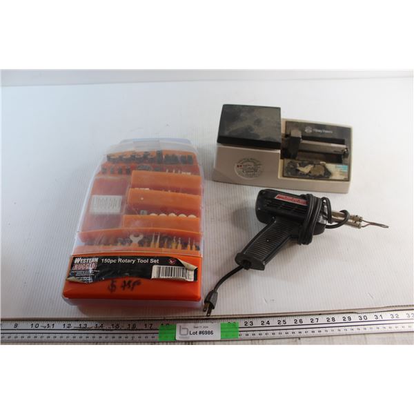 Western Rugged 150pc Rotary Tool Set, PitneyBowes Weight Scale and Soldering Gun