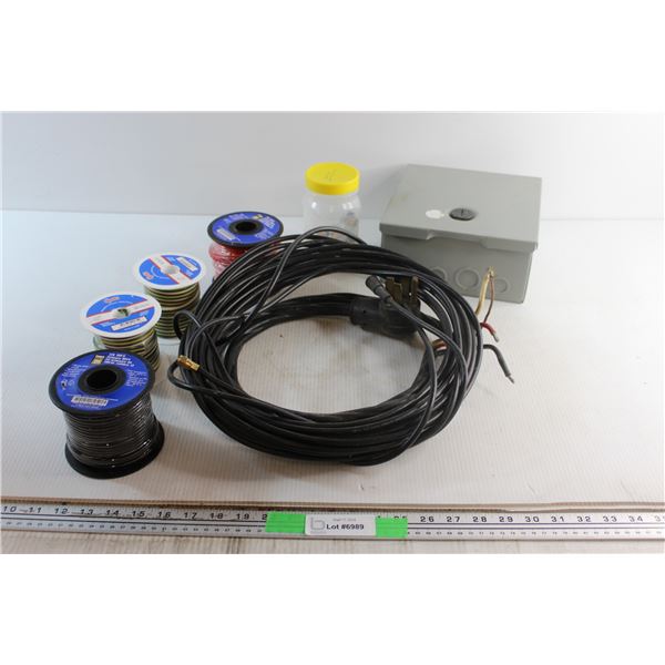 (4) Assorted Primary Wires, Electrical Box, Lightbulbs and Coaxial Cable