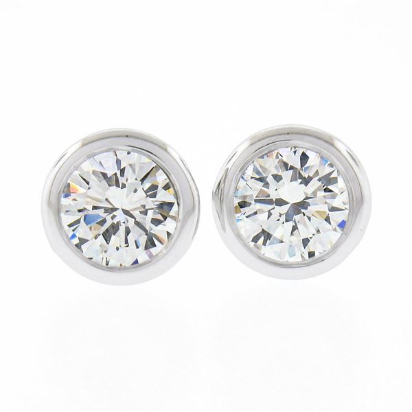 New 14k White Gold 0.52 ctw Martini Bezel Round Brilliant Diamond Stud Earrings