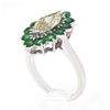Image 9 : Platinum 2.30 ctw Marquise Light Yellow Diamond w/ Vivid Round Emerald Halo Ring