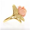Image 5 : Vintage 14K Gold Carved Angel Skin Coral Pearl Rose Flower Bouquet Cocktail Ring