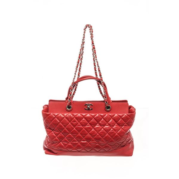 Chanel Red Quilted Lambskin CC Chain 2 Way Shoulder Bag