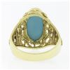 Image 6 : Estate Italian 18k Gold Oval Cabochon Cut Turquoise Solitaire Braided Cigar Ring