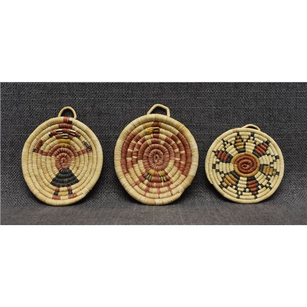 THREE HOPI BASKETRY PLAQUES