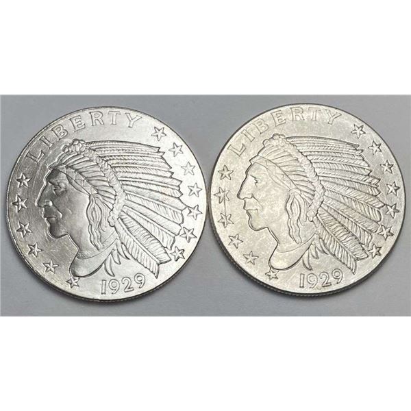 (2) 1929 Indian Head Design 1/2 ozt .999 Silver