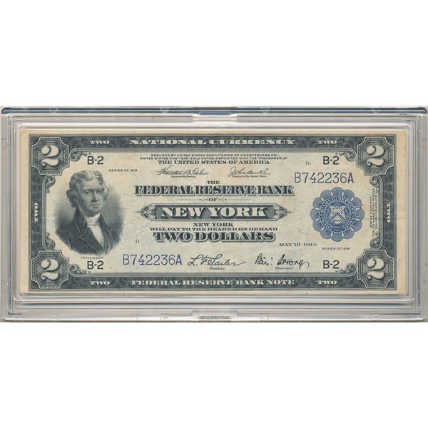 Rare 1918 The Federal Reserve Bank Of New York $2 Note