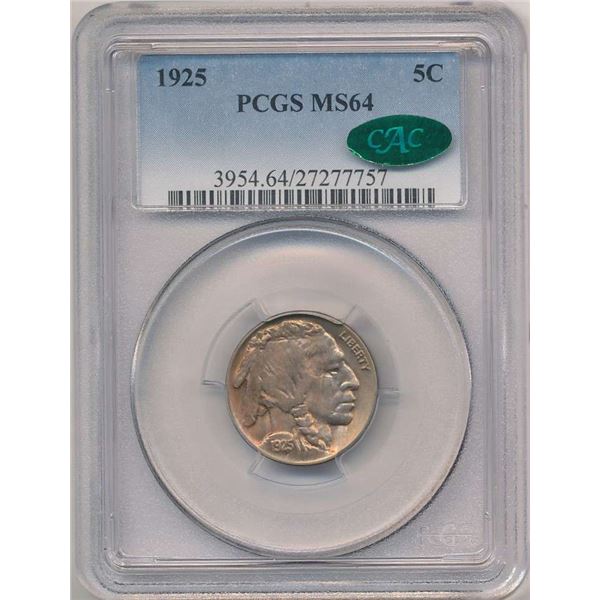 1925 Buffalo Nickel PCGS MS64 CAC