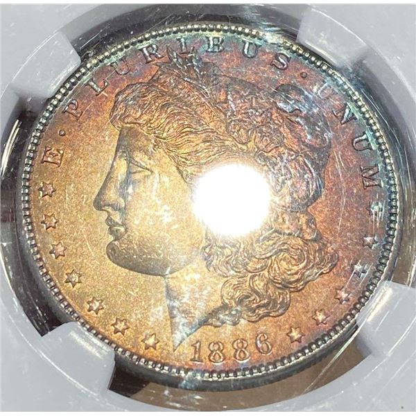 Rainbow 1886 Morgan Silver Dollar NGC MS66