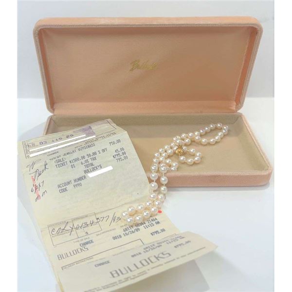 Vintage Bullock's Pearl Necklace W/ 14k Gold Clasp 26.6g
