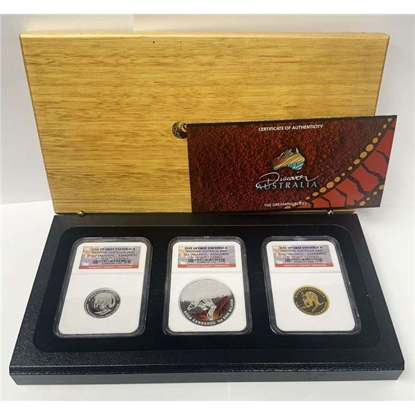 2009 Discovering Australia Kangaroo Platinum/Silver/Gold Set NGC PF70 Ultra Cameo (3-coins)