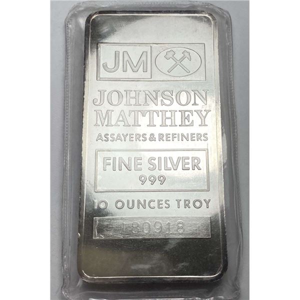 Johnson Matthey 10 ozt .999 Silver Bar