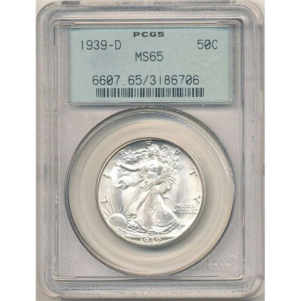 1939-D Walking Liberty Silver Half Dollar PCGS MS65 OGH