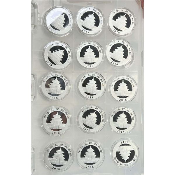 (15) 2018 Chinese Panda 30g .999 Silver