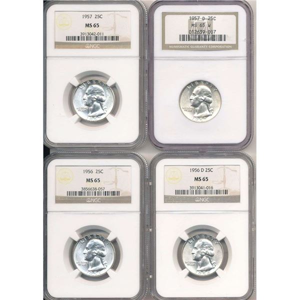 (4) 1956-1957-P/D Washington Silver Quarters NGC MS65