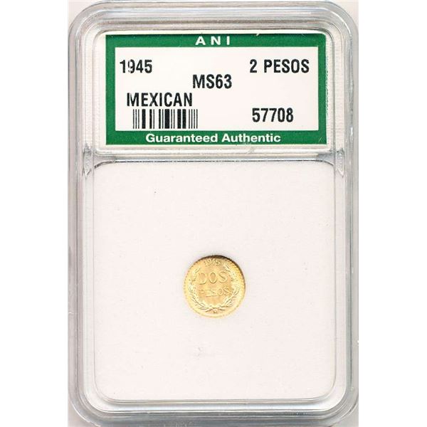 1945 Mexican Gold 2 Pesos .0482 AGW MS63