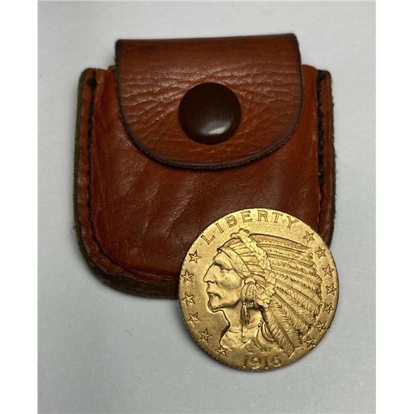 1916-S Gold $2.50 Indian Head AU58 With Leather Pouch