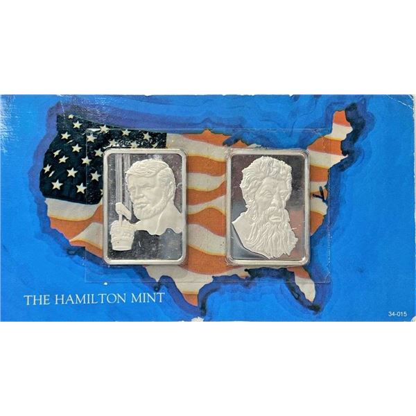 (2) The Hamilton Mint American Flag 1 ozt .999 Silver Bars