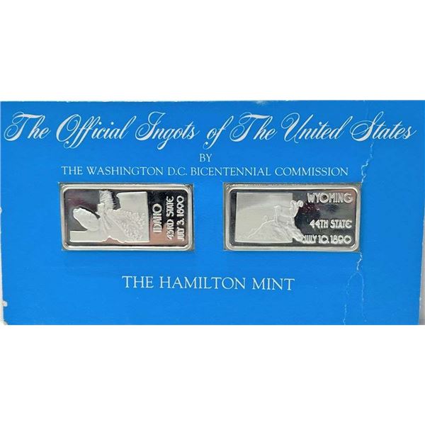 (2) The Hamilton Mint Bicentennial Idaho & Wyoming State 1 ozt .999 Silver Bars