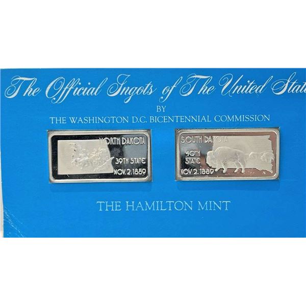 (2) The Hamilton Mint Bicentennial North & South Dakota 1 ozt .999 Silver Bars