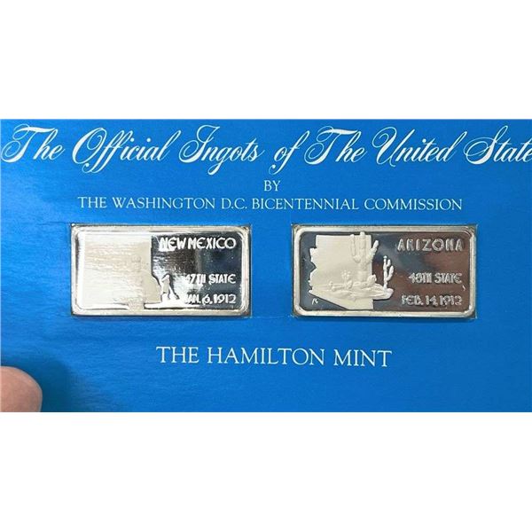 (2) The Hamilton Mint Bicentennial New Mexico & Arizona State 1 ozt .999 Silver Bars