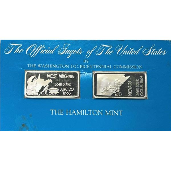 (2) The Hamilton Mint Bicentennial West Virginia & Nevada 1 ozt .999 Silver