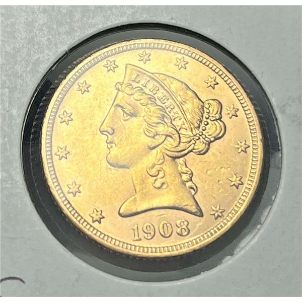 Last Minute! 1908 Gold $5 Liberty Head MS63