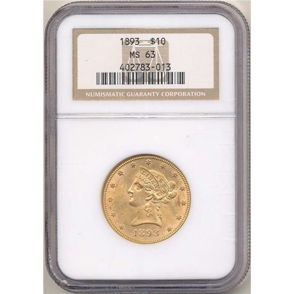 Last Minute! 1893 Gold $10 Liberty Head NGC MS63