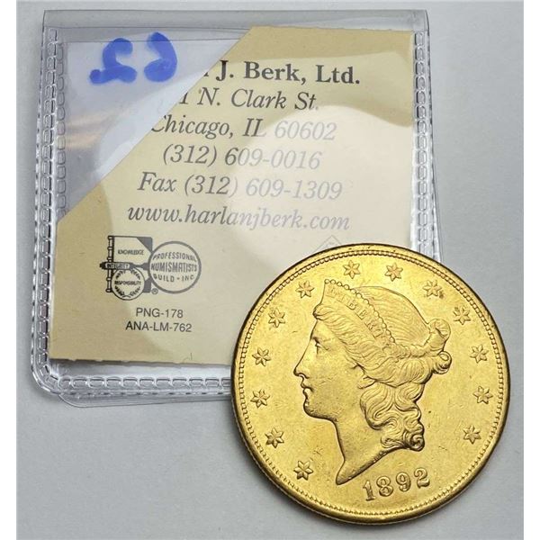 Last Minute! 1892-S Gold $20 Liberty Head MS62