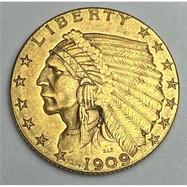 Last Minute! 1909 Gold $2.50 Indian Head MS62+