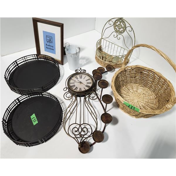 Clock, Candle Holder and Baskets