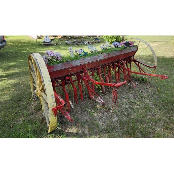 Grain Drill Steel & Wooden Wheels Lawn Art