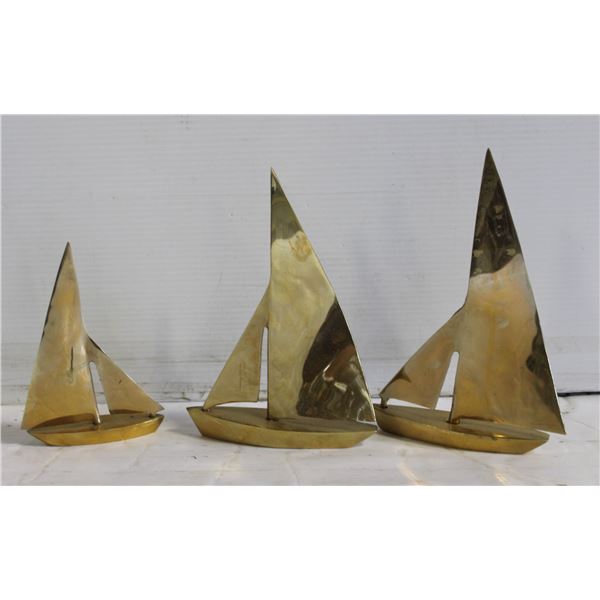 SET OF 3 BRASS SHIPS
