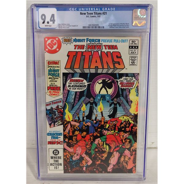 DC NEW TEEN TITANS #21 CGC COMIC, 1ST BRO. BLOOD