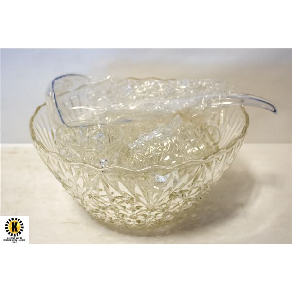 LG & SM PUNCH BOWL WITH 12 CUPS & LADLE