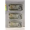 3 SEQUENTIAL 1973 CANADA $1 BILL