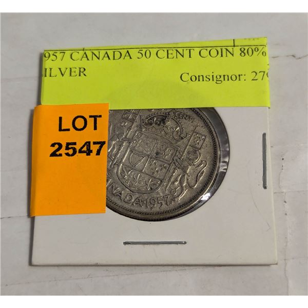 1957 CANADA 50 CENT COIN 80% SILVER