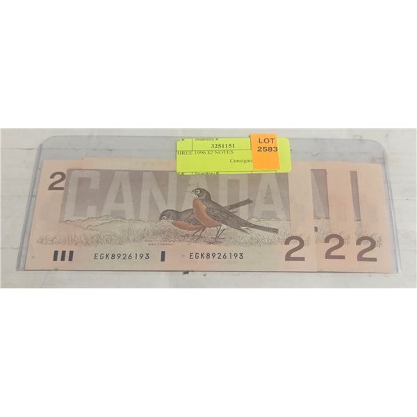 THREE 1996 $2 NOTES