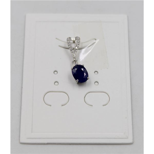 #75-HEATED BLUE SAPPHIRE & CZ PENDANT